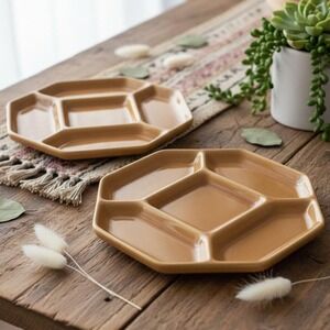 Gien Cousances 5-Section Enameled Plates, Set‎ of 2, French Fondue Divided Dish